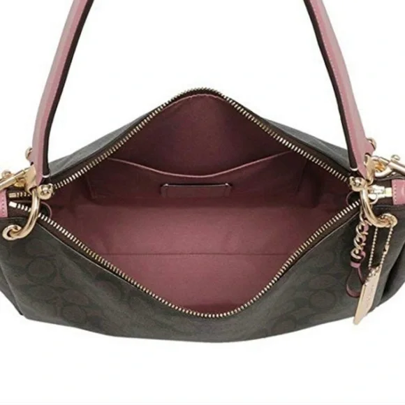 Coach shoulder Hand bag Purse Brown & Pink Flawless Like NEW adjustable strap - Picture 4 of 14